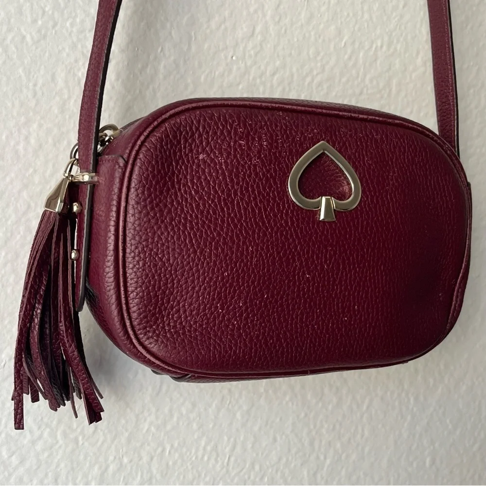 Kate Spade Pebbled Leather Crossbody Should Purse Bag-Burgundy/Maroon-Preppy-Wmn
